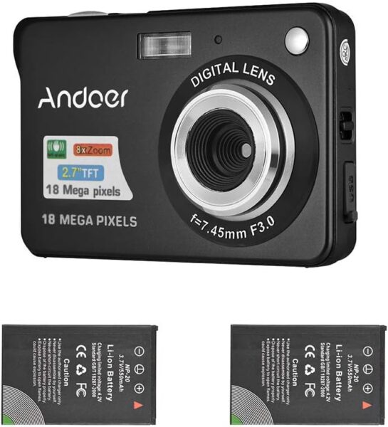 Andoer Fotocamera Digitale con 1 Batterie Ricaricabili, Video HD 1080P Ca, Schermo LCD Mera 8X con Zoom digitale da 2,7 pollici per Bambini Vacanze