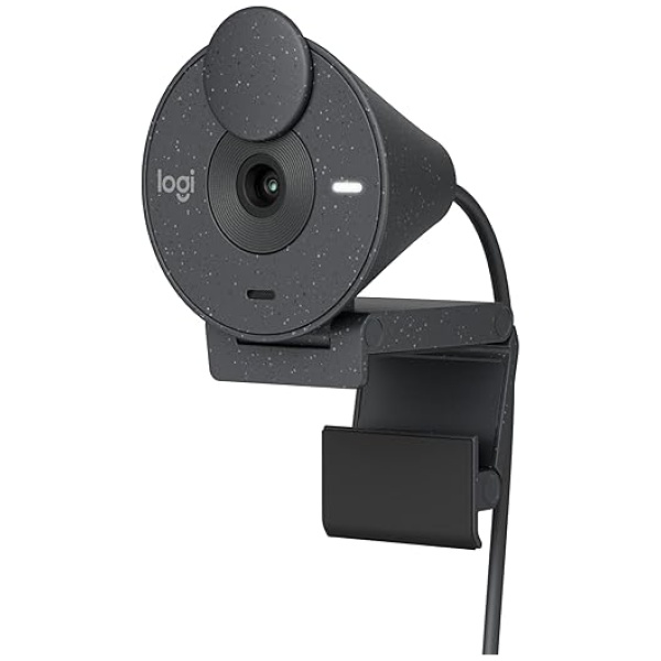 Logitech Brio 300 Webcam Full HD con Otturatore Privacy, Mic con Riduzione del Rumore, USB-C, Streaming, Correzione Automatica della Luce - Grafite