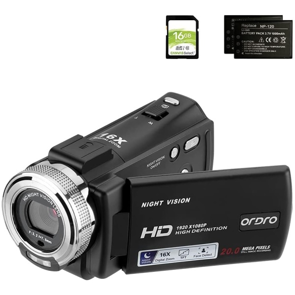 ORDRO Videocamera per Visione Notturna YouTube Videoregistratore Videocamera Full HD 1080P 3.0 Pollici Rotazione 270 Gradi LCD 16X Zoom Digitale...