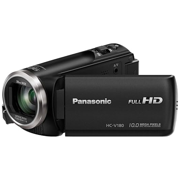 Panasonic HC-V180EG-K Videocamera Full HD (sensore da 1/5, 8 pollici, Full HD, zoom ottico 50x, grandangolo da 28 mm, stabilizzatore d'immagine a 5...