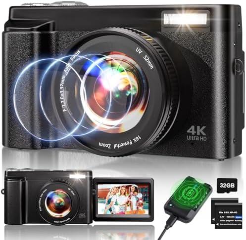 Recensione Fotocamera Digitale 4K: 48MP Autofocus, 32G Scheda, 180°Schermo Ribaltabile